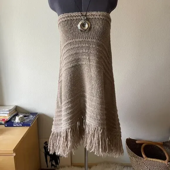 Y2K vintage 2000s Italian knit fringe maxi skirt euro boho fairy wool blend XS/S - Picture 5 of 9